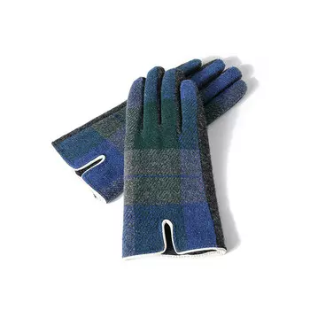 Перчатки Kuang-Chi, осенне-зимние женские перчатки, утолщенные бархатные теплые перчатки с пятью пальцами, шерстяная клетка в клетку, велосипедная уличная зеленая клетка