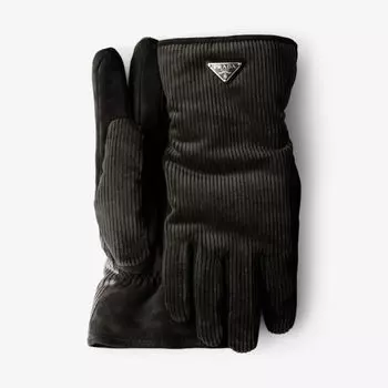 Перчатки Prada из вельвета с логотипом-нашивкой, черный