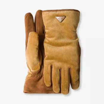 Перчатки Prada из вельвета с логотипом-нашивкой, желтый