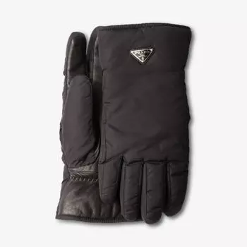 Перчатки Prada Re-Nylon из кожи с треугольным логотипом, черный
