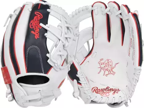 Перчатки Rawlings Fastpitch Heart of the Hide R2G Limited Edition, 12 дюймов, ограниченная серия, белый/темно-синий/красный