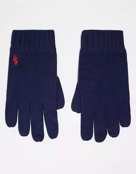 Перчатки с логотипом Polo Ralph Lauren из мериносовой шерсти, темно-синего цвета