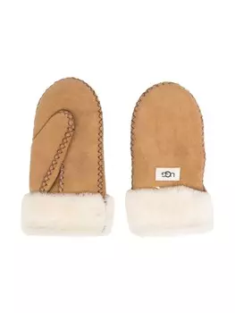 Перчатки с меховой подкладкой и логотипом UGG Kids, нейтральный цвет
