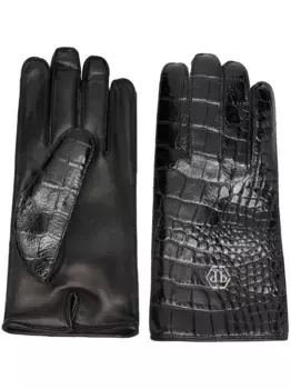 Перчатки с тиснением под кожу крокодила Philipp Plein, черный