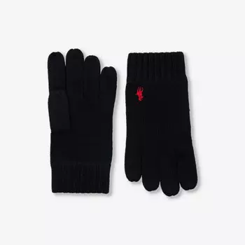 Перчатки шерстяные с фирменным принтом Polo Ralph Lauren, черный