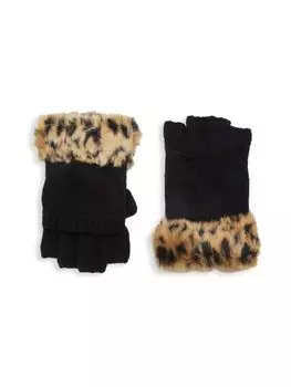 Перчатки-трансформеры из шерстяной смеси из искусственного меха Adrienne Landau, черный