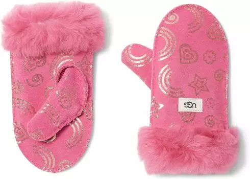 Перчатки Ugg Water Resistant Sheepskin Love Print Mittens, цвет Raspberry Sorbet