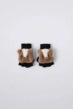 Перчатки-варежки с эффектом бобра ZARA, черный