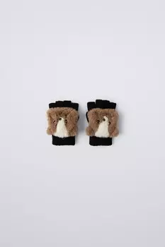 Перчатки-варежки с эффектом бобра ZARA, черный