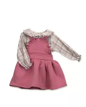 Передник для девочки в розово-клеточный принт BABID, розовый