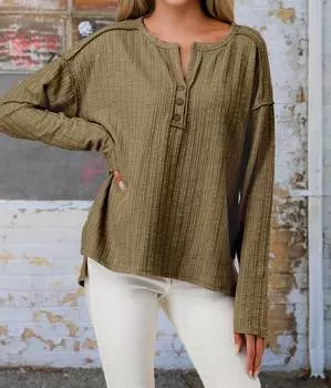 Перейти к Уютный топ с длинными рукавами в оливковом цвете 7th Ray