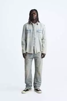 Перекрашенная джинсовая рубашка ZARA, синий