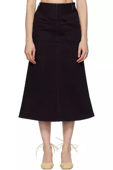 Перекрашенная джинсовая юбка миди с вывернутым швом Mm6 Maison Margiela, цвет burgundy