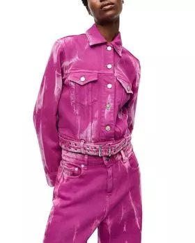 Перекрашенный джинсовый жакет с поясом GANNI, фиолетовый