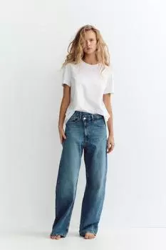 Перекрещивающиеся мешковатые джинсы trf со средней талией ZARA, светло-синий