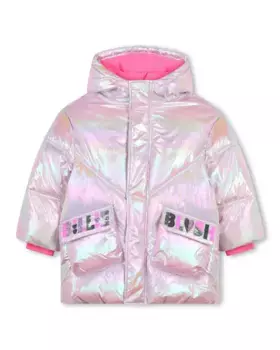 Переливающийся пуховик для девочки с капюшоном и застежкой-молнией Billieblush, розовый