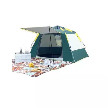 Переносная палатка Ziyouke [зеленая ель] с защитой от солнца для 2-3 человек + влагостойкий коврик + коврик для пикника + гамак + упаковка