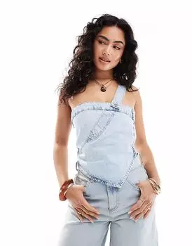 Переработанный джинсовый топ Pull&Bear светло-голубого цвета