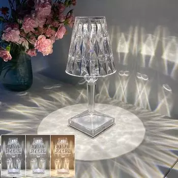 Перезаряжаемая светодиодная хрустальная настольная лампа Touch Diamond Night Light Реплика с регулируемой яркостью USB-модель BTTO