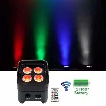 Перезаряжаемый прожектор Rockville BEST PAR 50 Par Can Wash с беспроводным подключением DMX+RGBWA+UV