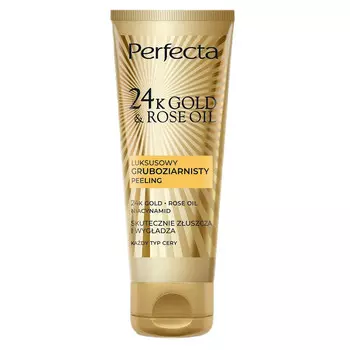 Perfecta, Роскошный крупнозернистый скраб для лица с 24-каратным золотом и розовым маслом 75г