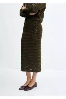 Перфорированная тканая юбка Mango, хаки