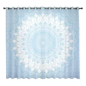 Перфорированные шторы с цветочным узором дурмана премиум-качества для спальни, голубые шторы в богемном стиле с люверсами для гостиной, размер: 150x120 см (подходят для окон 100x120 см) DQQ, светло-синий