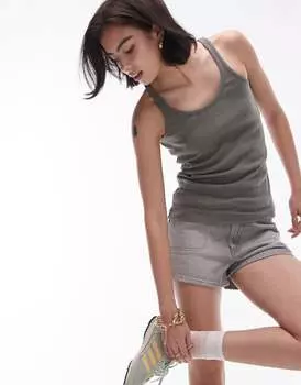 Перфорированный топ без рукавов цвета хаки Topshop Acid Wash