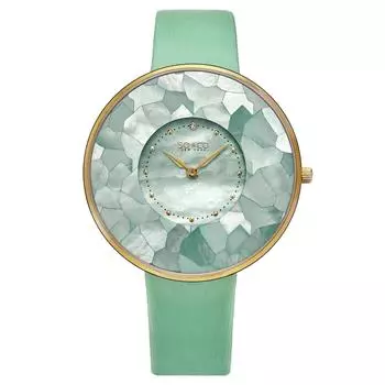 Перламутровый циферблат с мозаикой — 38 мм — золотистый тон и хрустальные акценты — ультратонкие кварцевые часы, ремешок из натуральной кожи — модель 5274 SO&CO, зеленый