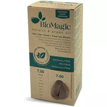 Перманентная краска для волос с кератином и аргановым маслом Line Краска для волос без аммиака 7.00 Блонд, Biomagic