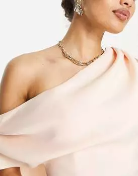 Персиковое платье миди со складками на плечах ASOS DESIGN Petite