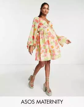 Персиковое платье мини с присборенной талией и открытой спиной ASOS DESIGN Maternity Maternity