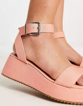 Персиковые сандалии на плоской подошве ASOS DESIGN Wide Fit Tati