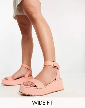 Персиковые широкие босоножки на плоской платформе ASOS Wide Fit Tati
