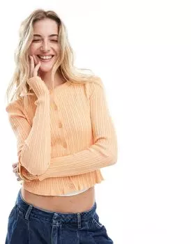 Персиковый кардиган на пуговицах с оборкой ASOS DESIGN