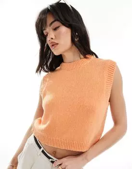 Персиковый вязаный укороченный топ без рукавов ASOS DESIGN