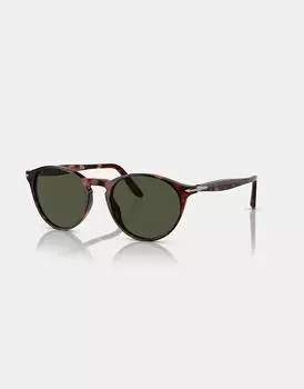 Persol PO3092SM темно-коричневые круглые солнцезащитные очки черепаховой расцветки с зелеными линзами