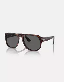Persol Po3310s Джинсовые солнцезащитные очки прямоугольной формы темно-коричневого черепахового цвета с черными линзами