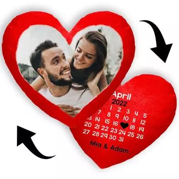 ПЕРСОНАЛИЗИРОВАННАЯ подушка (35 х 40 см) в форме сердца ДВУСТОРОННЯЯ ПОДУШКА С фотографией, текстом, календарем и QR; Пушистая Минки; На День святого Валентина, годовщину свадьбы, юбилей [091] Ferocity