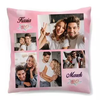 ПЕРСОНАЛИЗИРОВАННЫЙ ФОТО ПОДАРОК НА ДЕНЬ СВЯТОГО ВАЛЕНТИНА Для него или нее — Декоративная подушка (45 х 45 см) с вашими фотографиями и текстом; На юбилей, день рождения, День матери - Мотив Коллаж Розовый [091] Ferocity