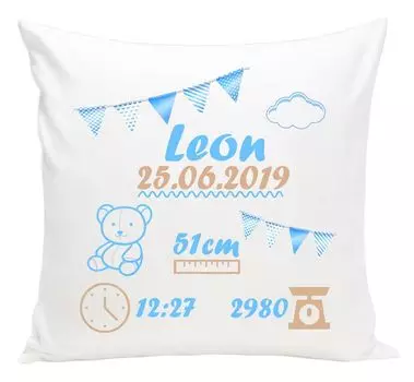 Персонализированная подушка с именем ребенка, подарок на рождение ребенка, крещение для девочек и мальчиков, новорожденных с указанием данных о рождении, имени и даты (с наполнителем), синяя [095] Ferocity
