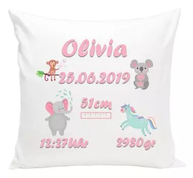 Персонализированная подушка с именем ребенка, подарок на крещение для девочек и мальчиков, новорожденных с указанием имени и даты рождения (с наполнителем) Коала [095] Ferocity