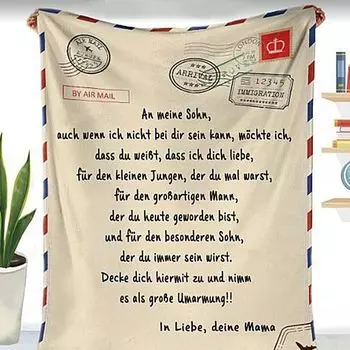 Персонализированное флисовое одеяло моему сыну. Одеяла с принтом в виде писем. Одеяло для авиапочты. Папа, мама. Поощрение и любовь к сыновьям. Фланелевые одеяла. Рождественский подарок, немецкий, 150 x 200 см. FeelGlad
