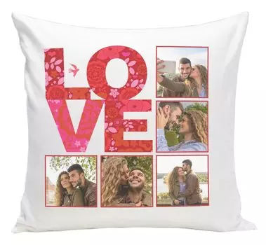 Персонализированный ФОТОПОДАРОК с 5 фотографиями (40 х 40 см) фотоподушка с печатью вашего фото и текста на юбилей, день рождения, День святого Валентина (с наполнением) LOVE [091] Ferocity