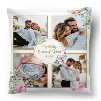 Персонализированный СВАДЕБНЫЙ ФОТОПОДАРОК с собственной фотографией (45 х 45 см) Фотоподушка с печатью фотографий и текста на юбилей, день рождения, День святого Валентина (с наполнением) Свадьба [091] Ferocity