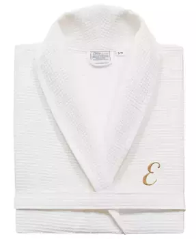 Персонализированный унисекс банный халат из турецкого хлопка с золотой вышивкой и текстурой "вафля" Linum Home, белый