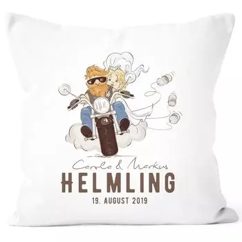 Персонализируемая свадебная подушка с именем и датой байкера, мотоцикла, свадебный подарок, наволочка SpecialMe белого цвета, униразмер