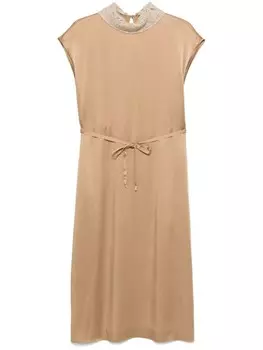 Peserico атласное платье миди с воротником-воронкой, коричневый