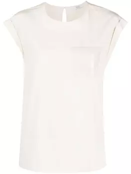 Peserico блузка с короткими рукавами и пайетками, нейтральный цвет