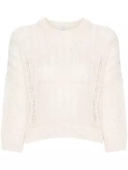 Peserico джемпер с рукавами три четверти и пайетками, нейтральный цвет